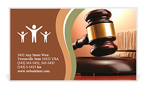 Wooden gavel and books on wooden table, on brown background Business Card Template