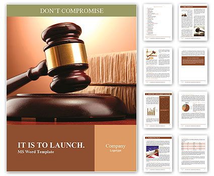Wooden gavel and books on wooden table, on brown background Word Template